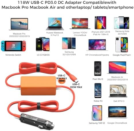 Ultra-Fast 100 W PD USB-C Car Charger for Mac Book, i Pad, i Phone 15, Galaxy S23/S24, and More – Dual-Port DC 12 V-24 V Power Adapter for Laptops and Smartphones, Ideal for Road Trips and Busy Commuters – Safe, Compact, and Versatile Charging Solution