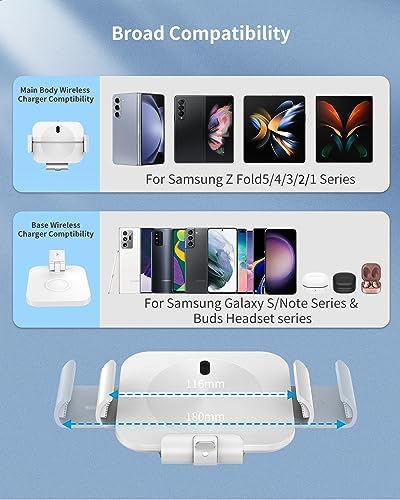 Dual-Function Wireless Charging Station for Samsung Z Fold Series & Galaxy Buds – Premium Aluminium Alloy Fast Charger with 20 W Adapter, Efficient 3-Coil Design for Seamless Charging Experience, Perfect for Home, Office, or Travel