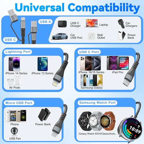 Ultra-Fast 100 W Retractable Charging Cable for Apple & Samsung – Compact USB-C to Lightning Solution for i Phone, i Pad, and Galaxy Watch 6/7 – Durable Travel-Friendly Multi-Device Charger for Tech Enthusiasts