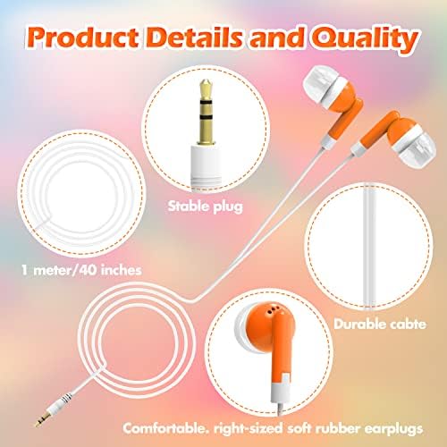 Vibrant Orange Bulk Earbuds – 100-Pack Headphones for Classroom, Labs, and Personal Use – Perfect for Kids, Students, and Adults – Enhanced Compatibility with Smartphones and Tablets – Lightweight, Durable Design for Long-Lasting Comfort and Seamless Audio Experience