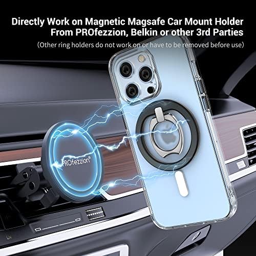 PROfezzion Ultra-Slim Magnetic Ring Holder for Mag Safe – Lightweight Zinc Alloy Phone Grip for i Phone 16/15/14/13/12 Pro Max Plus with Mag Safe Case – Effortless Attach and Detach, 360° Rotation & 130° Angle Flexibility – Ideal for On-the-Go Use and Mag Safe Car Mount Compatibility – No Residue, Strong 3.2 lb Grip