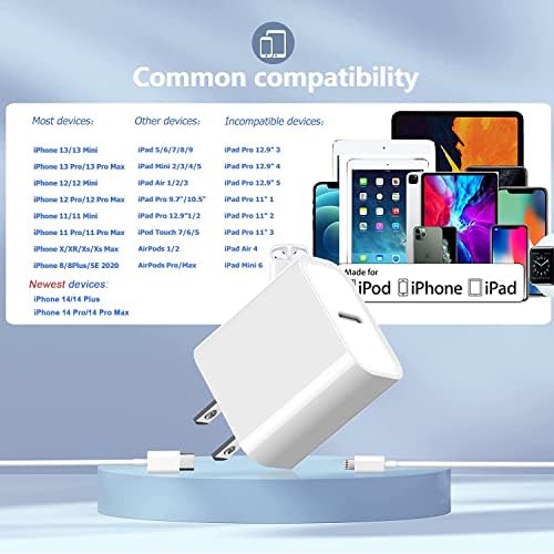 High-Speed i Phone 13 & 14 Charging Solution – Apple MFi Certified 2-Pack USB-C to Lightning Cable with 20 W Wall Charger – Optimal for Fast Data Transfer & Enhanced Compatibility with i Phone 14/13 Pro Max/13 Mini/12/11 Pro Max – Durable, Travel-Friendly Design for Effortless Power Access Anywhere