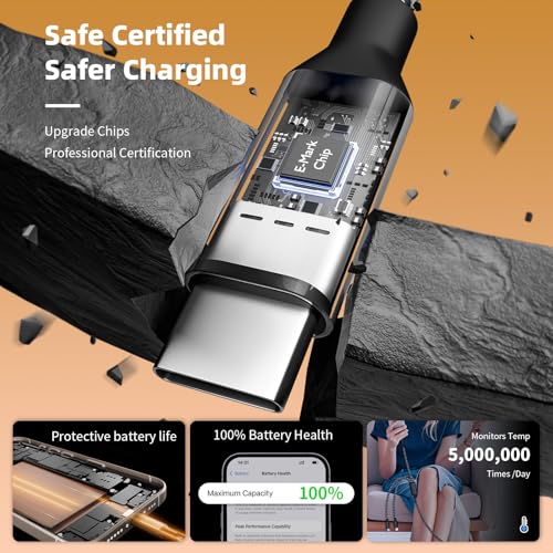 Ultra-Fast 240 W 4-in-1 USB C Charging Cable with Breathing Light Indicator – Multi-Device Compatibility for i Phone, i Pad, Samsung Galaxy, and Mac Book – 5 Ft Durable Cord in Stylish Purple for Efficient Data Sync and Enhanced Charging Performance