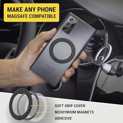 Scosche Magic Ring™ Magnetic Adapter Pack of 2 – Ultimate Mag Safe Compatibility for i Phone, Galaxy & Android Devices | Fast Wireless Charging & Secure Mounting Solution | Durable Metal Sticker Converters for Enhanced Mobile Experience