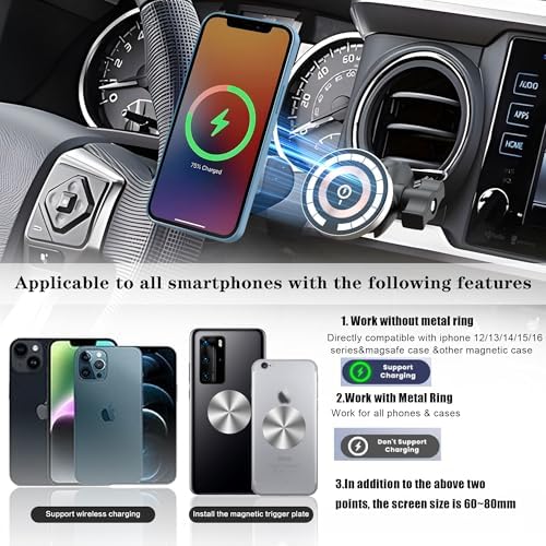 EASEORD Upgraded Wireless Charger Magnetic Vent Phone Mount for Toyota Tacoma (2016-2023), 15W Fast Charging for Magsafe 3rd Gen Tacoma Cell Phone Cradles Ultra-Magnet Phone Holder for All Smartphone – Enhanced Compatibility and Speed