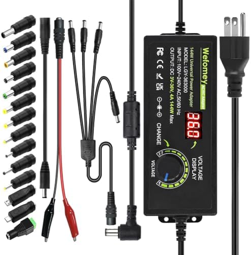 Versatile 72 W Adjustable AC/DC Power Adapter with 14 Interchangeable Tips – Universal Charger for 3 V-24 V Devices, Fast Charging Solution for Laptops, Routers, and Cameras, Compact and Durable Power Supply for Home and Office Use