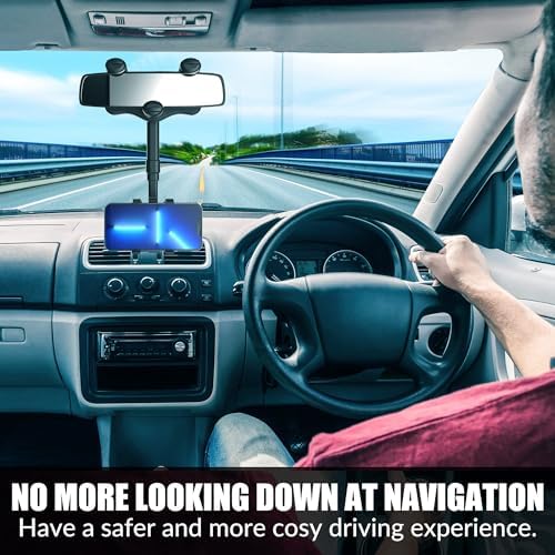 Revolutionize Your Driving with the Unifizz 360-Degree Rotatable Rear View Mirror Phone Holder – Universal Hands-Free Smartphone Mount for i Phone 11-14 Pro Max & Samsung Devices – Space-Saving Retractable Design for Effortless Navigation & Communication – Enhance Safety and Accessibility While You Drive