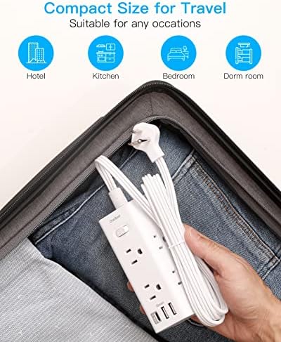 5 Ft Versatile Power Strip with 6 AC Outlets & 3 USB Ports, including USB-C – Compact Flat Plug Extension Cord for Efficient Charging in Dorm Rooms, Travel, and Home Offices – Surge Protector for Enhanced Device Safety and Connectivity
