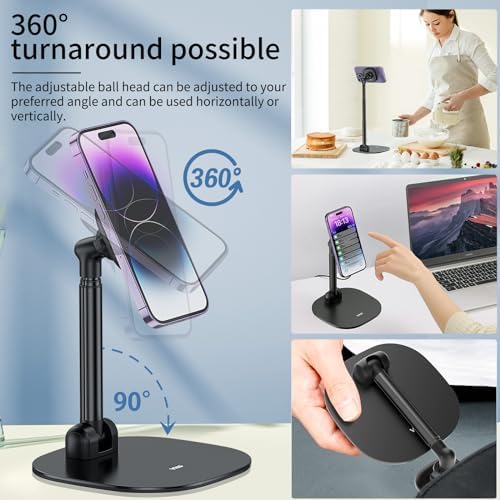 VRIG Magnetic Desk Phone Stand for Office/Home, 360°Rotation Wireless Charger Phone Holder with Magnetic Ring Height&Tilt, Adjustable Cell Phone Stand for iPhone 16 15 14 13 12 and More/Android – Enhanced Compatibility and Speed