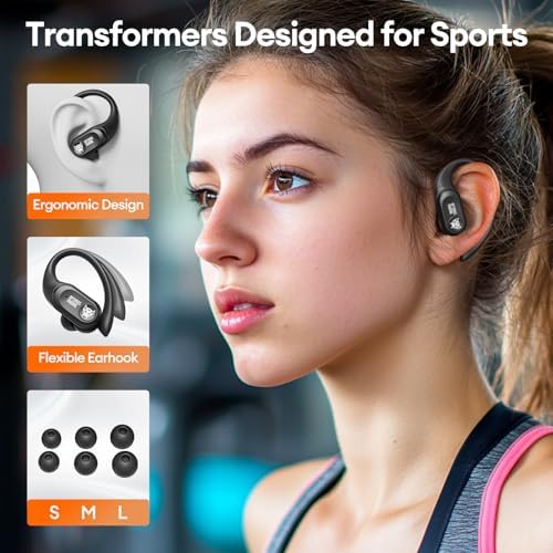 Transformers Pro Scourge Bluetooth 5.4 Earbuds – 65-Hour Playtime, IPX5 Waterproof, Deep Bass Sound, Secure Sports Earhooks, LED Battery Indicator, Versatile Device Compatibility for Unparalleled Audio Performance