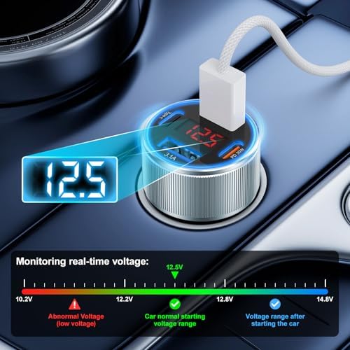Ultimate 65 W 4-Port USB C Car Charger – Besgoods Fast Charging Adapter with Voltmeter for i Phone 16, Galaxy S24 & More – Dual Pack for Seamless Multi-Device Power, Perfect for Road Trips and Daily Commutes – Enhanced Compatibility & Rapid PD QC Charging Solutions