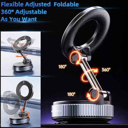 Magnetic Car Phone Holder for MagSafe,89+ LBS Vacuum Suction Phone Mount,360° Adjustable Car Phone Mount,Cell Phone Holders for Your Car for All Smartphones & All Car Models – Enhanced Compatibility and Speed