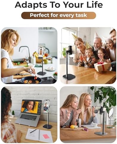 Cooper ChatStand Adjustable Cell Phone Stand for Desk & Video Recording, Rotating Cell Phone Holder for Desk for All iPhone, Samsung, Android, 9-14″ Face-Level Metal Desktop Tripod (Frost White) – Enhanced Compatibility and Speed