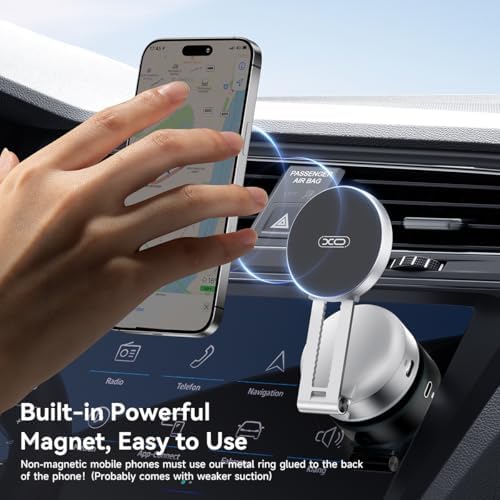 Electric Vacuum Magnetic Suction Phone Holder,XO Adjustable and Foldable Car Mount,Strong Magnetic Car Phone Holder for iPhone16/15/14/13/12,for Shower/Car/Mirror(Light Grey – Enhanced Compatibility and Speed