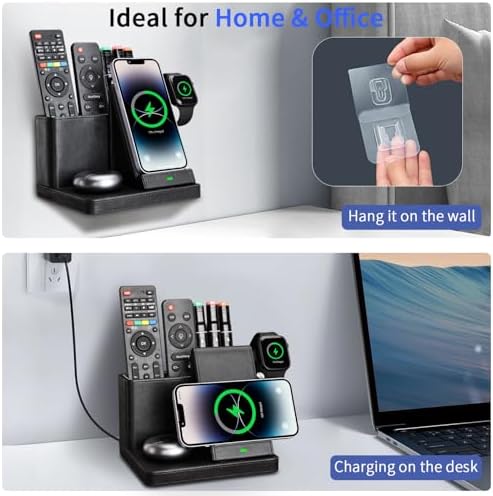 Premium 4-in-1 Leather Wireless Charging Station & Desk Organizer – Fast Multi-Device Charger for i Phone 15/14/13/12/11 Pro Max, Samsung, Air Pods & Apple Watch – Elegant Design for Home & Office Efficiency