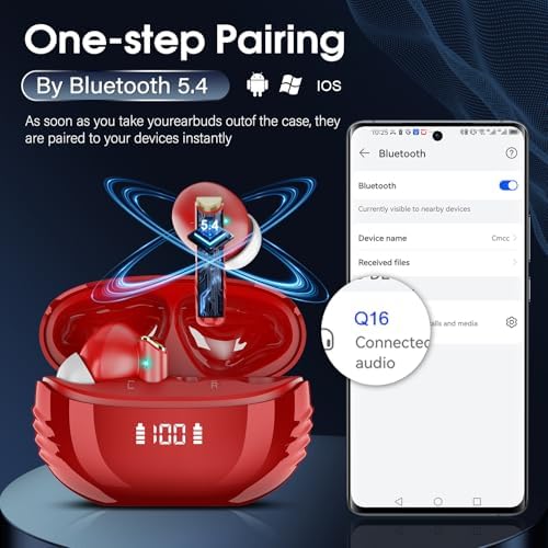 Revolutionary Bluetooth 5.4 Wireless Earbuds with Enhanced ENC Noise Cancellation – 48-Hour Playtime & IPX7 Waterproof Rating for Active Lifestyles – Ideal for Music Aficionados & Fitness Enthusiasts Featuring LED Battery Indicator and Cross-Platform Compatibility with i OS & Android Devices