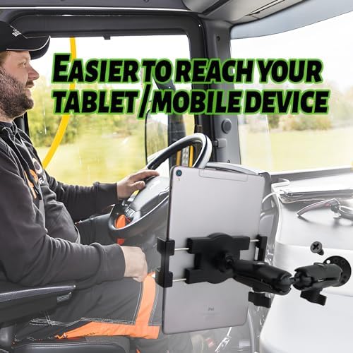 Heavy-Duty Metal Tablet Mount for Vehicles – Adjustable Long Arm Holder for 7-14.6 Inch Tablets, Perfect for Trucks, Cars, and Industrial Use – Enhanced Stability and Versatile Positioning for Dashboards, Walls, and Desks