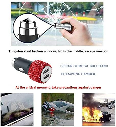 Chic Rhinestone Dual USB Car Charger & 3-in-1 Braided Charging Cable Set – Stylish Bling Accessories for Fast Charging & Enhanced Compatibility – Perfect for Women’s Vehicles in Silver