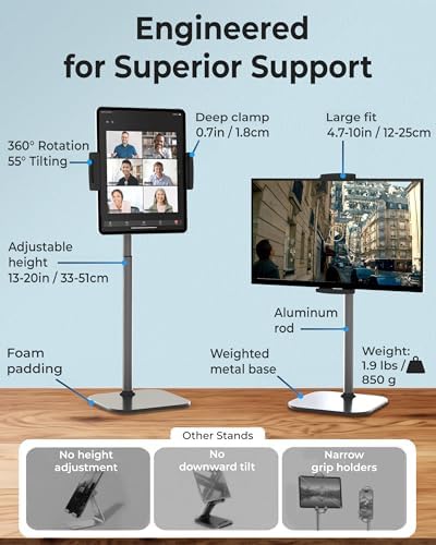 Height Adjustable Cooper Tab Stand – Premium Aluminum Alloy Tablet Holder & Portable Monitor Stand for i Pad, Pro, Air, Mini & Kindle – Versatile Design in Sleek Night Black for Enhanced Comfort and Productivity