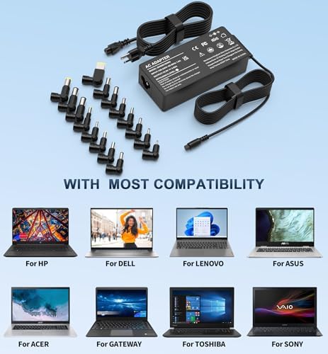 90 W Universal Laptop Charger with 16 Tips – Fast Charging AC Adapter for HP, Dell, Lenovo, Acer, Asus, Toshiba, and More – Global Compatibility 100-240 V Input – Ideal for Notebooks, Ultrabooks, and Chromebooks – Enhanced Power Delivery and Reliability