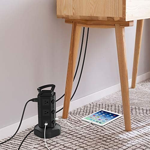 JACKYLED Power Strip Tower Surge Protector with 12 Outlets and 6 USB Ports (2 USB-C) – High-Speed Charging Station with 1050 Joules Protection, 1625 Watts, 6.5 ft Extension Cord for Enhanced Home Office Efficiency and Device Safety