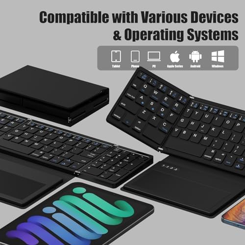 MOSHOU Portable Foldable Wireless Keyboard with Touchpad – Full-Size Rechargeable Bluetooth Keyboard for Effortless Typing Across Windows, i OS, Android, and Mac – Ultimate Travel Companion for Mobile Professionals and Tech Enthusiasts