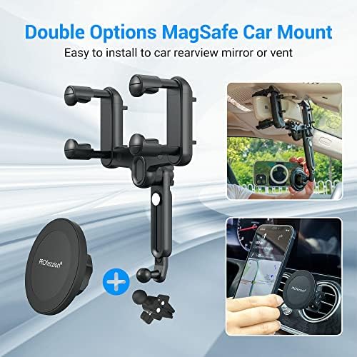 Magnetic Phone Holder for Cars – PROfezzion Suction Cup & Vent Clip Combo for i Phone 16/15/14/13 Pro Max & All Smartphones – Seamless Mag Safe Compatibility & Durable Aluminum Design – Enhanced Grip for Safe Navigation and Hands-Free Calls
