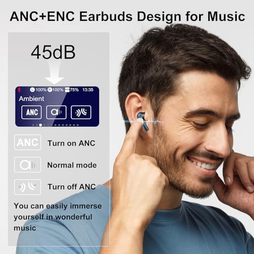 Advanced Touchscreen Bluetooth 5.4 Earbuds | Ultimate Wireless Smart Headphones with 40-Hour Battery Life | Exceptional ANC & ENC Noise Cancellation for Unmatched Audio Clarity | Intuitive Touch Controls for Seamless i OS & Android Integration | Sleek Black Design for Everyday Versatility and Comfort