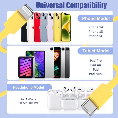Premium 4 Pack USB C to Lightning Charging Cables – 6 FT Fast Charging Cord for i Phone 14 & Earlier Models – Durable, High-Performance Replacement for Apple Charger – Enhanced Compatibility for Quick Charge Needs – Perfect for Home, Office, and Travel Use