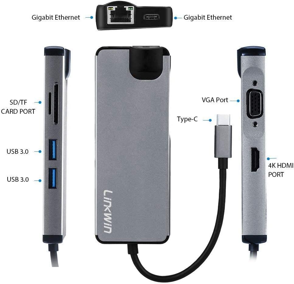 Ultimate 8-in-1 USB C Hub with 4 K HDMI and Gigabit Ethernet – Expand Your Connectivity for Mac Book and Chromebook, Featuring PD Charging, Dual USB 3.0 Ports, VGA Output, and SD/TF Card Reader for Unmatched Performance and Productivity