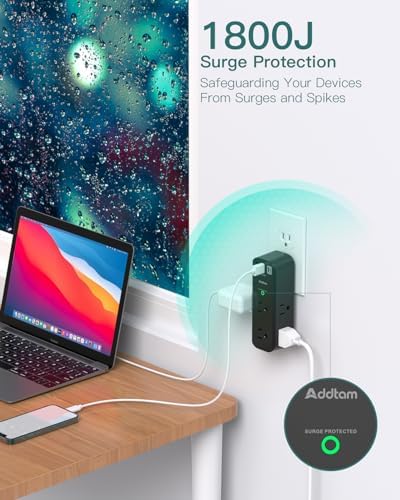 Ultimate Surge Protector and Outlet Extender with 6 AC Ports and 3 USB Charging Options (1 USB-C) – Smart Rotating Power Strip for Home, Office, and Travel – 1800 Joules Surge Defense, ETL Certified for Enhanced Device Protection and Efficiency