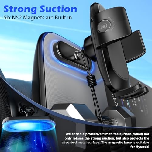 Car Phone Holder Mount for Hyundai Ioniq 5, Magnetically Attaches to Metallic Dashboard for 2024 2025 Hyundai Sonata, Kona & loniq5 2022-2025, Wide Clamp for 4-7.2 inch Smartphones – Enhanced Compatibility and Speed