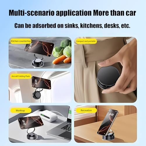 Enhanced 360° Magnetic Phone Holder for Cars and Gyms – Adjustable Cradle for i Phone & Android Devices with Mag Safe Compatibility – Superior Vacuum Mount for Unmatched Convenience and Safety on the Go