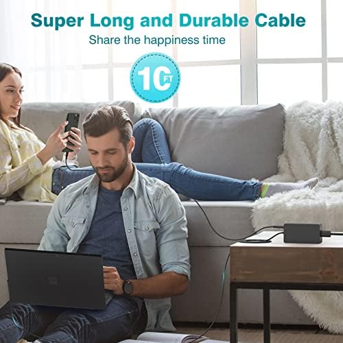 High-Performance 65 W Surface Pro Charger – Rapid Charging for Microsoft Surface Pro 10, 9, 8, 7+, 7, 6, 5, 4, 3, X & Surface Laptop Series – Ultra-Compatible with Surface Go & Surface Book – 10 FT Cable with LED Indicator for Flexible Use – Enhanced Safety Features for Longer Battery Life
