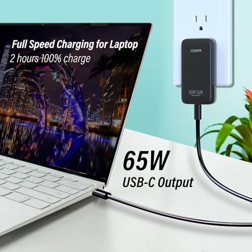 65 W Dual Port USB-C Wall Charger – Ga N Fast Charging Adapter with PPS for Laptops, Tablets & Smartphones – Compact Design with Folding Plug for Travel & Home Use – Stylish White Finish for Modern Aesthetics