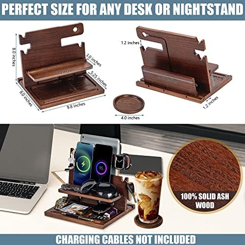 Premium Black Wood Multi-Device Docking Station – Sleek Nightstand Organizer with Hidden Drawer for Valuables, Ideal for Phones, Tablets, Apple Watch, Keys, and EDC Essentials – Streamlined Charging and Elegant Design for Home or Office