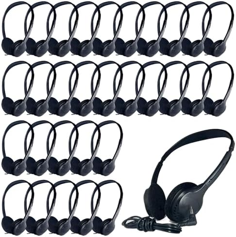 Classroom Essential 10-Pack Kids Headphones – Adjustable Earphones with 3.5 mm Jack for Enhanced Learning – Durable, Lightweight Design with Tangle-Free Cords for Optimal Comfort and Focus in Educational Environments