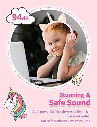 Enchanting Unicorn Wireless Headphones for Kids – Stylish Pink Foldable Design with Light-Up Features, Perfect for Tablets and Toddlers – Superior Sound Quality and Comfort for Magical Listening Adventures – Durable, Adjustable, Tangle-Free Fun for Every Little Girl