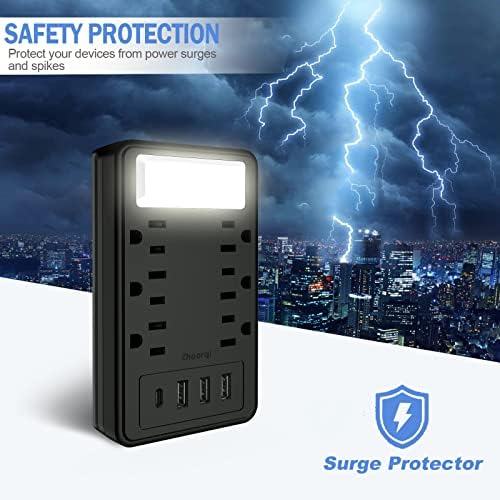 ZHOORQI 6-Outlet Multi Plug Extender with USB-C Fast Charging – Compact Surge Protector for Home, Office & Travel – Versatile Wall Charger with Enhanced Safety Features and Sleek Design for Effortless Device Connectivity