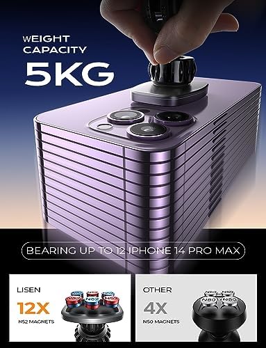 Premium LISEN Magnetic Car Phone Mount for i Phone & Android – 6-Magnet Stability with Adjustable Arch Design for Optimal Navigation in Black – Effortless Hands-Free Convenience and Universal Compatibility