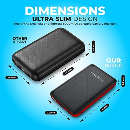 Ultra-Slim 5000 m Ah Portable Power Bank with Built-In Charging Cable – Compact and Lightweight USB-C Compatible External Battery for i Phones and Air Pods – High-Speed 5 V 2.1 A Charging for On-the-Go Convenience and Reliability