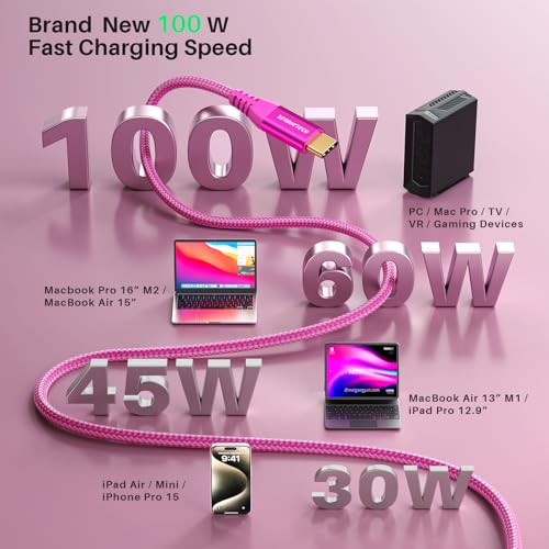 Long USB C Monitor Cable 10FT, 4K@60Hz Video Output 100W PD Charging, 20Gbps Data Transfer, Long USB C 3.2 Gen 2×2 Cable for MacBook, iPad, Dell, LG, ARZOPA, KYY for Portable Monitor – Enhanced Compatibility and Speed
