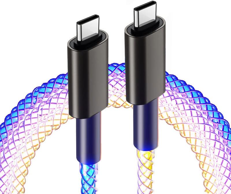 Illuminate Your Charging: 66 W USB C to Type C LED Light Up Cable with RGB Flowing Effects for Fast Charging Samsung Galaxy S23, i Phone 15 Pro Max, i Pad & Mac Book (3 FT) – Stylish, Durable & Highly Compatible Charging Solution