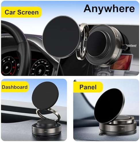2025 Upgraded Vacuum Magnetic Car Phone Holder for Magsafe with N56 Grade Magnets, 360° Rotatable and 180° Flippable Car Phone Mount, Cell Phone Holders for Car & All Smartphones (Black) – Enhanced Compatibility and Speed