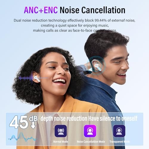 Thunelec Star Sand Purple Wireless Earbuds – Premium Bluetooth 5.4 Headphones with 48-Hour Battery, Advanced ANC/ENC Noise Cancellation, IPX7 Waterproof Protection, Touch Control, and Customizable EQ Modes for Ultimate Sound Experience in Any Environment