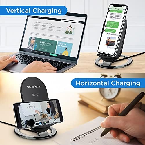 Gigastone 10 W Fast Wireless Charging Station – Dual Coil Charger for i Phone 14/13/12/11/Pro/Max/X/Xs/XR/8/8 Plus & Qi-Compatible Android Devices – Sleek Non-Slip Stand for Effortless Home or Office Charging Solutions