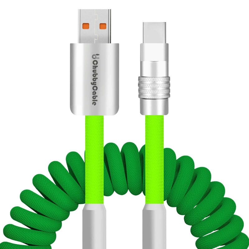 Dynamic Curly Chubby Coiled USB C Cable: 240 W Fast Charge Retractable Spiral Braid Cord for Carplay & Android Auto, Versatile Length 2.29 FT to 3.6 FT, Sleek Black and Red Design, Enhanced Compatibility for All USB-A to Type-C Devices
