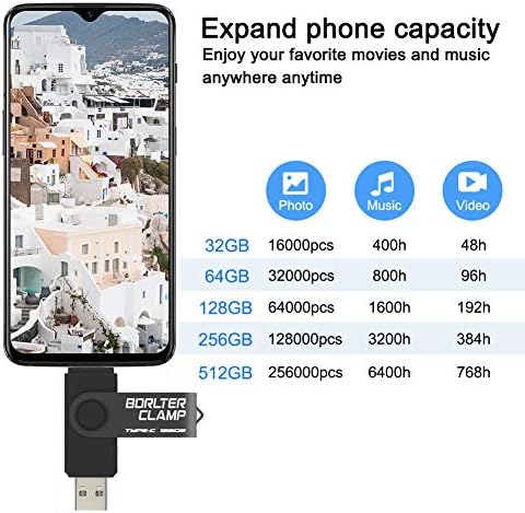 128 GB USB Type-C Flash Drive by Borlter Clamp – Dual Port Memory Stick for Fast Data Transfer with USB 3.0 Compatibility for Android Smartphones, Tablets, and Computers – Perfect for Samsung Galaxy S10/S9/Note 9, LG, and Huawei Devices – Reliable Storage Solution for Photos, Videos, and Documents