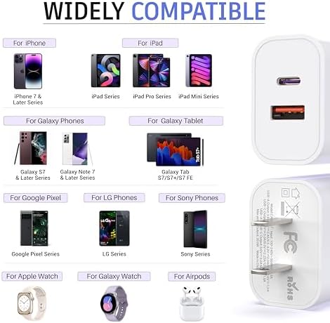 20 W Dual-Port USB C Charger Block – Fast Charging Adapter for i Phone & Samsung Galaxy – 3-Pack Power Wall Plug with PD & QC Technology for Home, Office, and Travel – Compact, Lightweight, Enhanced Compatibility for Rapid Device Charging – Perfect for i Phone 16/15/14/13/12/11/Pro Max/XS/XR/X Users
