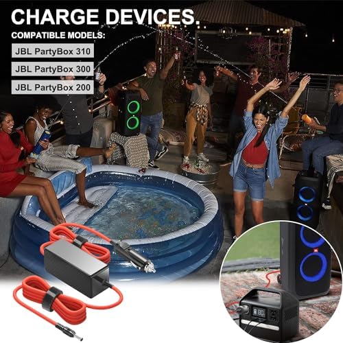 Ultimate 12 V-24 V Car Charger for JBL Party Box Speakers – 9 ft Durable DC Power Cable with Fast-Connect Cigarette Lighter Plug – Reliable Power Supply for Portable Bluetooth Sound Systems – Ideal for Road Trips, RVs, and Outdoor Gatherings